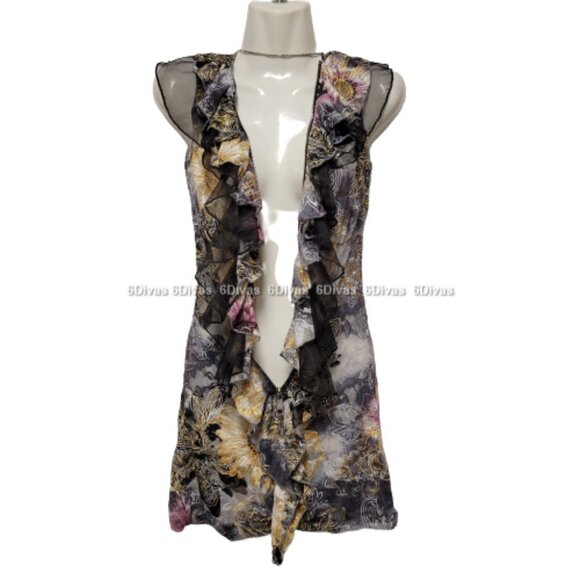 Sheer See Through Grey and Black Ruffle Frilly Sleeveless Mini Dress - Picture 1 of 10